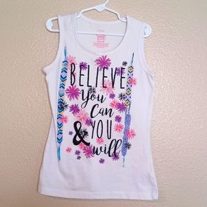 Faded Glory White Multi "Believe You Can & You Will" Tank Top Girls Medium (7-8)